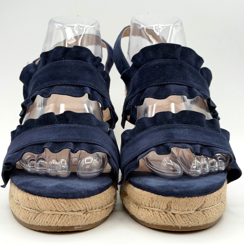 Jack Rogers Ruffle Suede Espadrille Wedge Sandals Womens 11M Navy Blue Preppy